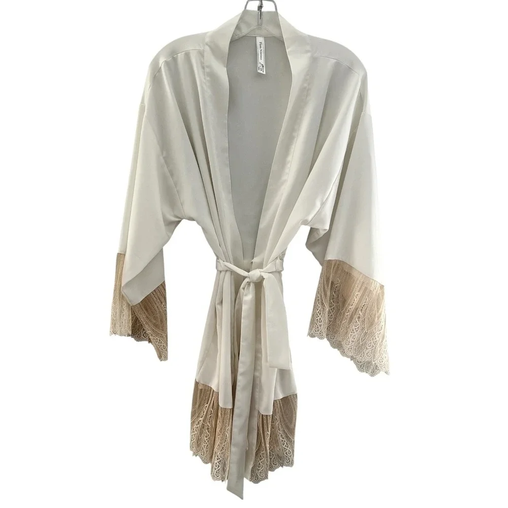 Flora Nikrooz Lace Satin Bridal Getting‎ Ready Robe XL Ivory Wedding